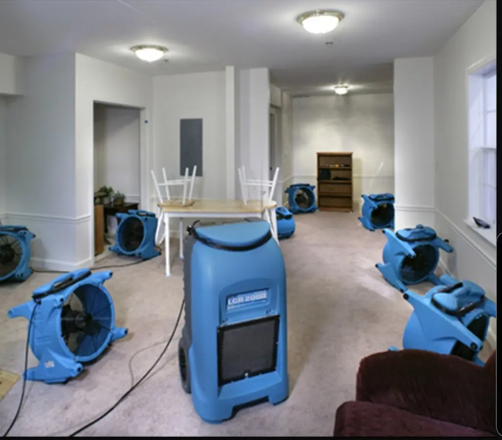 Air movers and dehumidifier setup for Water Damage Restoration in Loma Linda